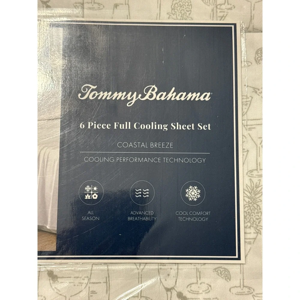 Tommy Bahama Coastal Breeze Full 6pc Cooling Sheet Set Island Time Grey Cocktail
